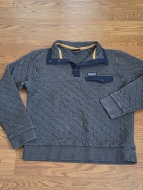Patagonia Mens M Gray Quilted Snap-T Pullover Organic Cotton Outdoor Sweater